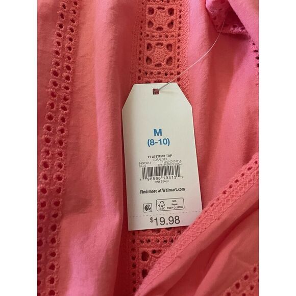 Time and Tru Coral Eyelet Long Sleeve Blouse Women’s Size M - Picture 3 of 9